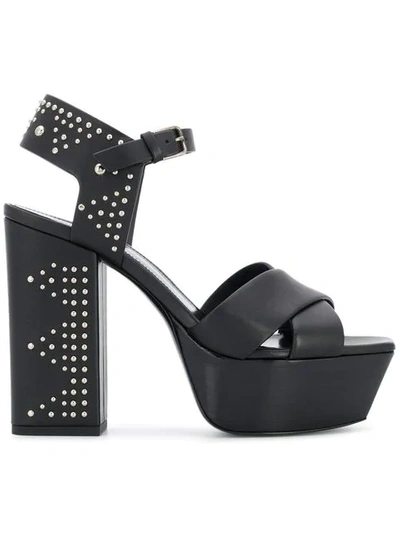 Saint Laurent Farrah Studded Platform Sandals In Black