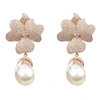 Latelita London White Flower Baroque Pearl Drop Earring Rosegold