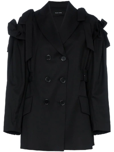 Simone Rocha Bow-detailed Ruffled Wool-blend Blazer In Black