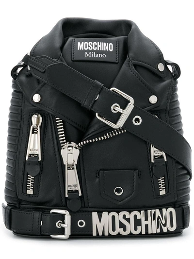 Moschino Biker牛皮背包 In Black