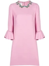 VALENTINO VALENTINO BUTTERFLY EMBELLISHED COLLAR SHIFT DRESS - PINK