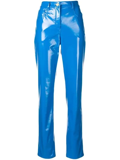 Alberta Ferretti Faux Leather Trousers In Blue