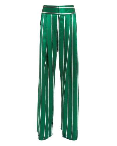 Maggie Marilyn Love Unconditionally Striped Silk-satin Wide-leg Pants In Jade