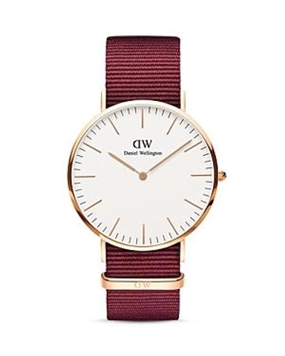 Daniel Wellington 40mm Classic Roselyn Watch W/ Nylon Strap In Red/ White/ Rose Gold