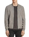 Allsaints Kemble Suede Slim Fit Bomber Jacket In Ash Gray