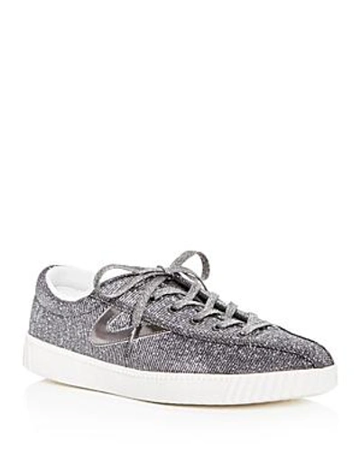 Tretorn Women's Nylite Plus Glitter Lace Up Trainers In Pewter/ Pewter