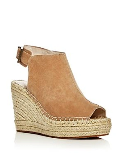 Kenneth Cole Olivia Suede Espadrille Wedge Platform Sandals In Almond