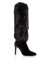 GIUSEPPE ZANOTTI WOMEN'S RABBIT FUR & VELVET POINTED TOE BOOTS,I870013