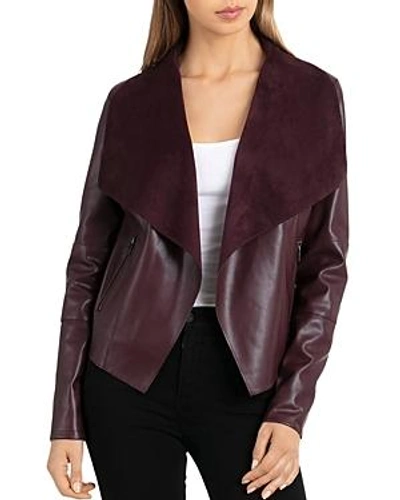 Bagatelle Draped Faux Leather Jacket In Aubergine