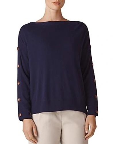 Whistles Button Sleeve Sweater In Navy