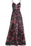 ALICE AND OLIVIA WOMAN MARILLA FLORAL-PRINT DUCHESSE SATIN GOWN BLACK,AU 13331180552128991