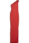 HALSTON HERITAGE WOMAN ONE-SHOULDER DRAPED JERSEY GOWN TOMATO RED,US 2243576767820344