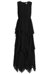 MIKAEL AGHAL TIERED ASYMMETRIC CREPE DE CHINE GOWN,3074457345619305361
