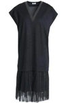 BRUNELLO CUCINELLI WOMAN BEAD-EMBELLISHED TULLE-TRIMMED WOOL AND COTTON-BLEND DRESS CHARCOAL,AU 1016843419854096