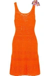 EMILIO PUCCI EMILIO PUCCI WOMAN PRINTED SILK SATIN-TRIMMED CROCHETED COTTON COVERUP BRIGHT ORANGE,3074457345619214699