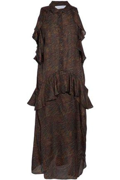 Iro Valerya Ruffled Zebra-print Silk Crepe De Chine Midi Dress In Zebra Black/khaki