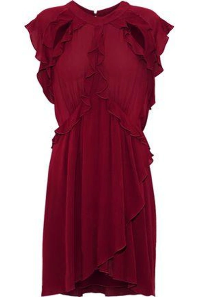 Iro Woman Aya Cutout Ruffled Crinkled-gauze Mini Dress Crimson