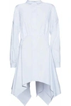 ANTONIO BERARDI ANTONIO BERARDI WOMAN ASYMMETRIC SATIN-TRIMMED STRETCH-COTTON POPLIN MINI SHIRT DRESS SKY BLUE,3074457345619092041