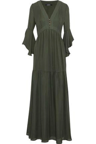 Badgley Mischka Woman Silk Crepe De Chine Maxi Dress Army Green