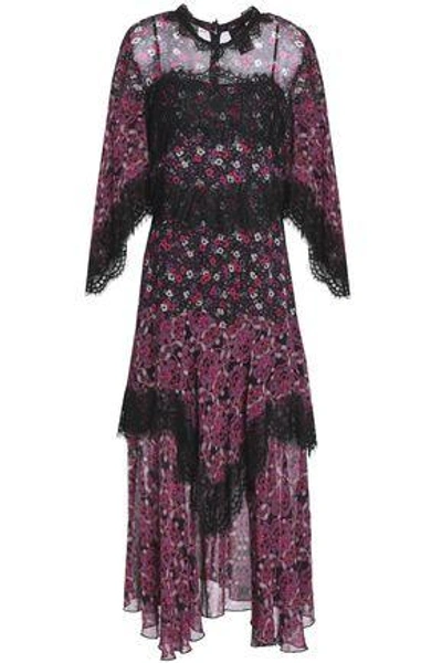Anna Sui Woman Lace-trimmed Printed Georgette Midi Dress Black