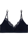 STELLA MCCARTNEY STELLA MCCARTNEY WOMAN CORDED LACE-TRIMMED RIBBED JERSEY SOFT-CUP TRIANGLE BRA MIDNIGHT BLUE,3074457345619323527
