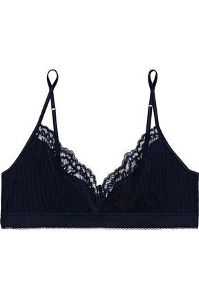 Stella Mccartney Woman Corded Lace-trimmed Ribbed Jersey Soft-cup Triangle Bra Midnight Blue