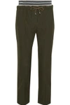 BRUNELLO CUCINELLI WOMAN CROPPED WOOL AND COTTON-BLEND TRACK PANTS ARMY GREEN,US 1016843419873612