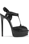 CASADEI CASADEI WOMAN EMBOSSED LEATHER PLATFORM SANDALS BLACK,3074457345619305302