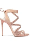 CASADEI CASADEI WOMAN CUTOUT CRYSTAL-EMBELLISHED SUEDE SANDALS BLUSH,3074457345619324794