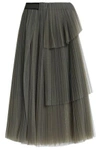 BRUNELLO CUCINELLI WOMAN LAYERED PLEATED TULLE SKIRT ARMY GREEN,US 1016843419883897