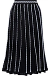 M MISSONI PLEATED STRIPED CROCHET-KNIT COTTON-BLEND MIDI SKIRT,3074457345619307633