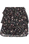 IRO WOMAN BROOKS TIERED FLORAL-PRINT CHIFFON MINI SKIRT BLACK,US 1016843419927125