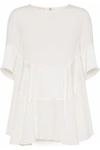 ANTONIO BERARDI ANTONIO BERARDI WOMAN DRAPED SATIN-PANELED CREPE BLOUSE WHITE,3074457345619093804