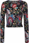 ALICE AND OLIVIA WOMAN DELAINA CROPPED FLORAL-PRINT STRETCH-JERSEY TOP BLACK,GB 4772211933418204