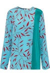 DIANE VON FURSTENBERG WOMAN FLORAL-PRINT SILK CREPE DE CHINE TOP LIGHT BLUE,GB 6200568457346834