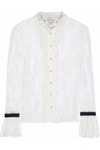 ZIMMERMANN WOMAN GROSGRAIN-TRIMMED RUFFLED CORDED LACE BLOUSE IVORY,US 4230358016541087