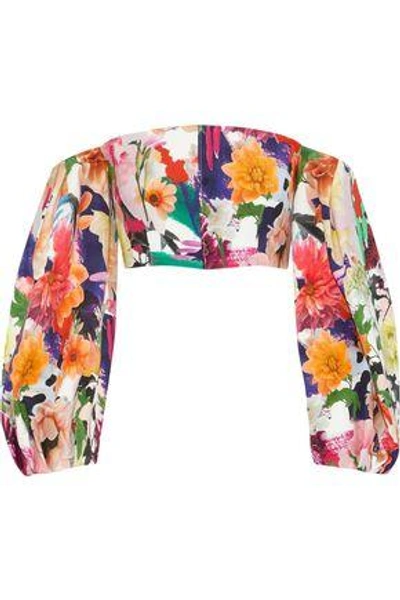 Cushnie Et Ochs Off-the-shoulders Cropped Floral-print Cady Top In Multicolor