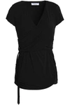 BAILEY44 BAILEY 44 WOMAN WRAP-EFFECT RUCHED STRETCH-JERSEY TOP BLACK,3074457345619256988