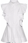 ANTONIO BERARDI ANTONIO BERARDI WOMAN RUFFLED COTTON-BLEND POPLIN PEPLUM TOP WHITE,3074457345619093834