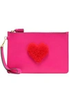 ANYA HINDMARCH ANYA HINDMARCH WOMAN SHEARLING-APPLIQUÉD LEATHER POUCH BRIGHT PINK,3074457345619128049