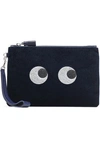 ANYA HINDMARCH ANYA HINDMARCH WOMAN GLITTERED VELVET POUCH MIDNIGHT BLUE,3074457345619128055