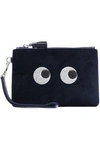 ANYA HINDMARCH ANYA HINDMARCH WOMAN GLITTERED VELVET POUCH MIDNIGHT BLUE,3074457345619128054