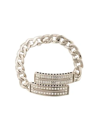 Maison Margiela Crystal Embellished Curb Chain Bracelet In Grey