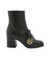 GUCCI BLACK LEATHER ANKLE BOOT WITH DOUBLE G.,10681300