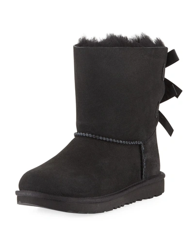 Ugg Girl's Bailey Bow Ii Crisscross Ribbon Suede Boots, Kids In Black
