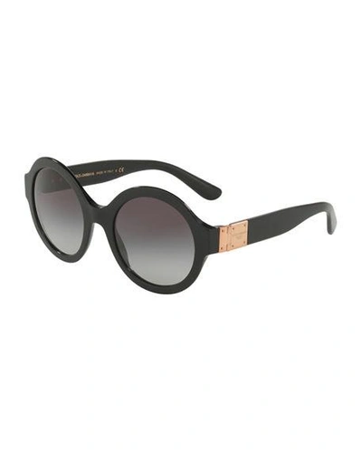 Dolce & Gabbana Round Gradient Acetate Sunglasses W/ Logo Plaque In Black Pattern