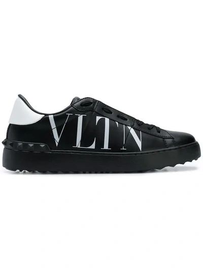 Valentino Garavani Open Studded Logo-print Leather Sneakers In Black And White