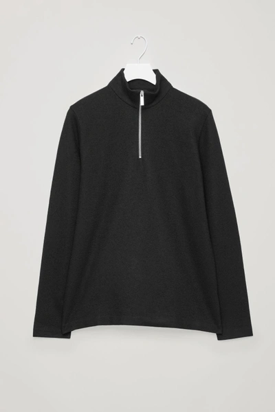 Cos Half-zip Wool Jumper In Black