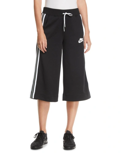 Nike Activewear Cropped Drawstring Track Pants W/ Racer Stripes, Black