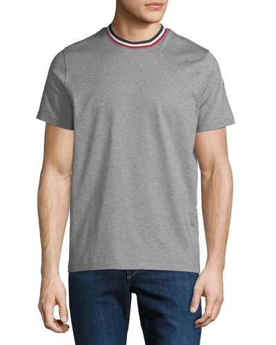 Moncler Logo-appliquéd Stripe-trimmed Mélange Cotton-jersey T-shirt In Gray
